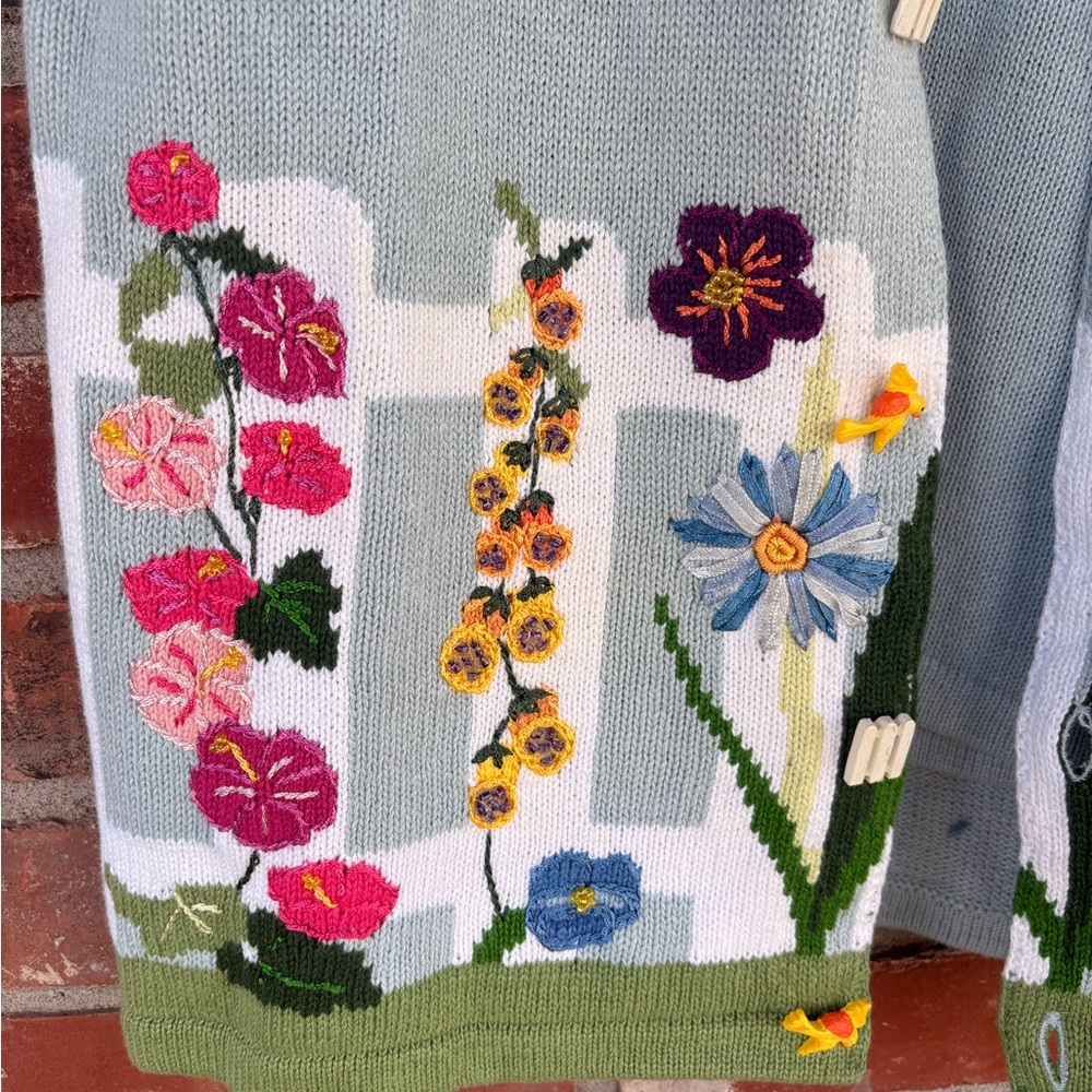 Storybook Knits Short Sleeve Sweater Set Garden Spring Flowers Preowned - Picture 7 of 8